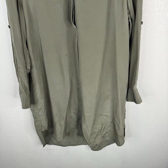 AllSaints Alex Shirt Dress Size US 4 Olive Green Long Sleeve Button Front Silk - Picture 4 of 15